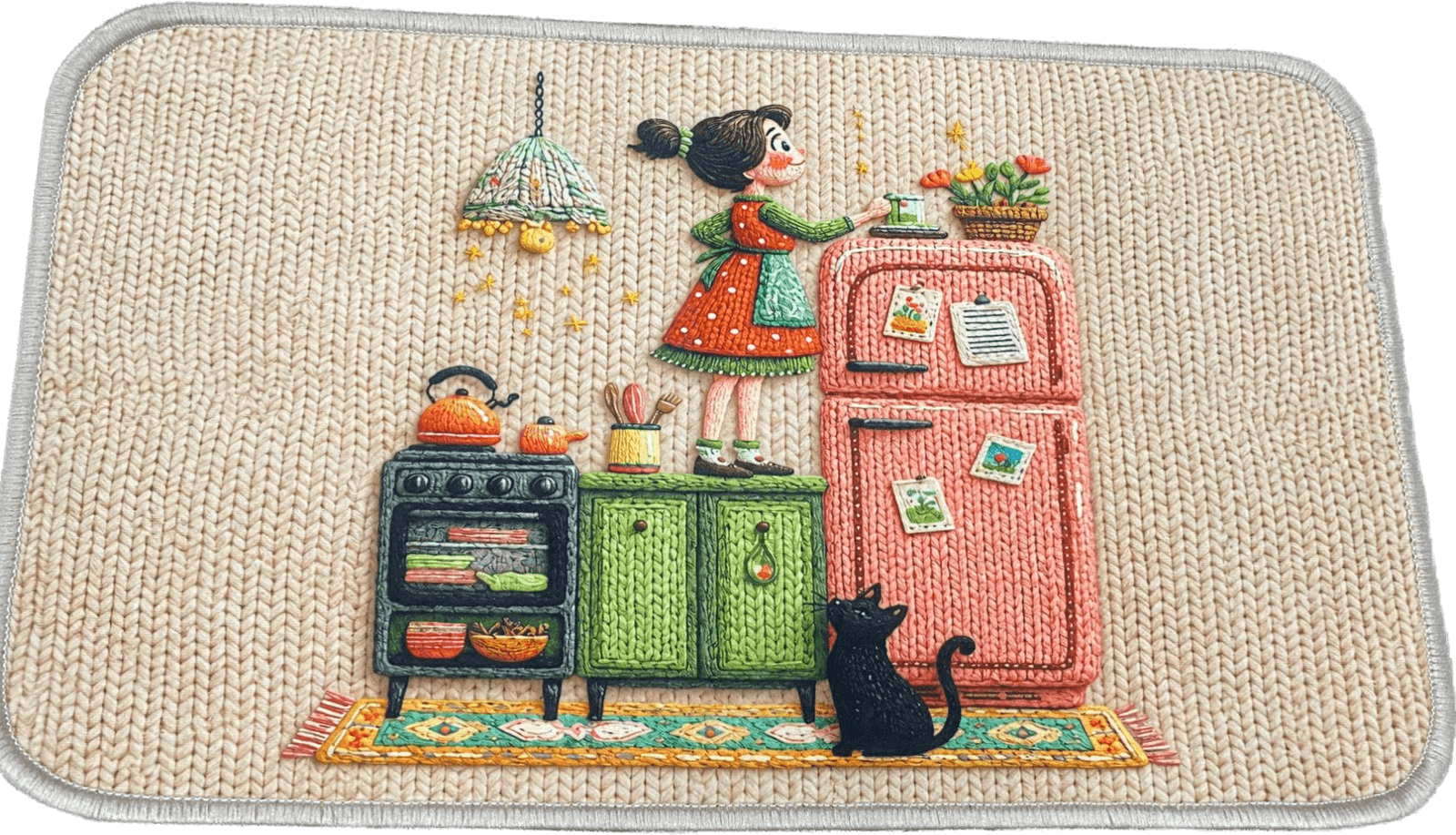 پادری آشپزخانه طرح دختر و گربه آشپزخانه